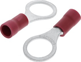 FVWS1.25-8(LF), FV Insulated Ring Terminal, M8 (5/16) Stud Size, 0.25mm² to 1.65mm² Wire Size, Red