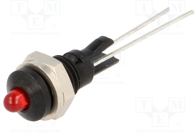 2663.8023, Индикат.лампа: LED, выпуклый, Отв: d6мм, на печатную плату, латунь