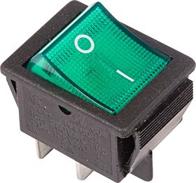 36-2332, Выключатель клавишный 250V 16А (4с) ON-OFF зеленый с подсветкой (RWB-502, SC-767, IRS-201-1)