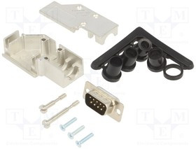 DCMR09-ULP-DBP-K, Разъем D-Sub; PIN: 9; вилка; "папа"; угловой 90°; под пайку; на провод