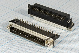 Разъем D-SUB вилка, контакты 37P, на плату, 9.4мм , угловой, DRB-37MB
