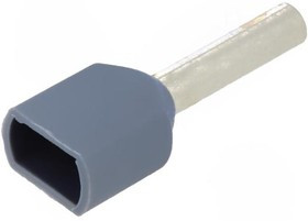 966144-2, Наконечник на провод, DIN наконечник, Двойной Провод, 18 AWG, 0.75 мм2, 8 мм, Серый, Серия Buchanan