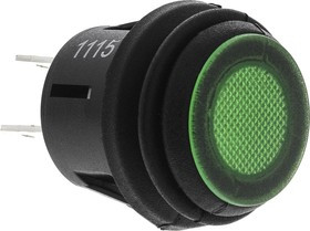 KFB3AEA2GBB, Illuminated Push Button Switch, Latching, Panel Mount, 20.2mm Cutout, DPST, Green LED, 125V ac, IP65 KFB3AEA2GBB, Illuminated Push Button Switch, Latching, Panel Mount, 20.2mm Cutout, DPST, Green LED, 125V ac, IP65