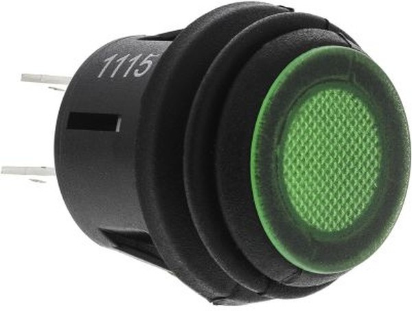 KFB3AEA2GBB, Illuminated Push Button Switch, Latching, Panel Mount, 20.2mm Cutout, DPST, Green LED, 125V ac, IP65 KFB3AEA2GBB, Illuminated Push Button Switch, Latching, Panel Mount, 20.2mm Cutout, DPST, Green LED, 125V ac, IP65