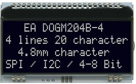 EA DOGM204S-A, LCD Character Display Modules &amp; Accessories 4x20 - 4.83mm, black&amp;white negative