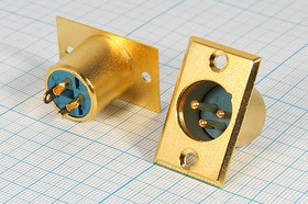 Разъем микрофонный XLR вилка, контакты 3P, монтаж на блок фланец 2 отверстия, MC913G-3P