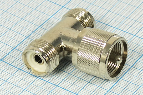 Переходник штекер UHF - гнездо UHF - гнездо UHF; №1220 штек UHF-гн UHF2