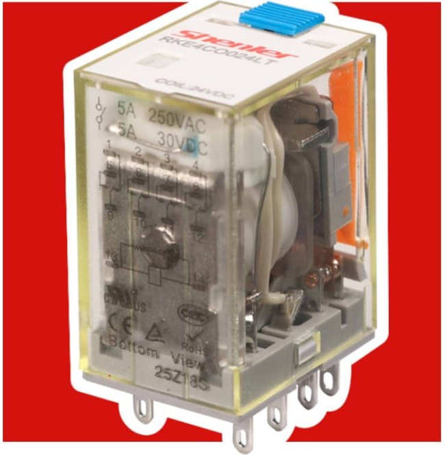 Реле 4C 24v DC + светодиод + тест-кнопка RKE4CO024LT Реле 4C 24v DC + светодиод + тест-кнопка RKE4CO024LT