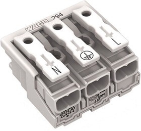 Mains connection terminal, 3 pole, 0.5-2.5 mm², clamping points: 15, white, push-in wire connection, 24 A Mains connection terminal, 3 pole, 0.5-2.5 mm², clamping points: 15, white, push-in wire connection, 24 A