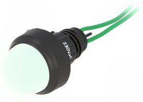 LG-D20-230AC, Индикат.лампа: LED, выпуклый, 230ВAC, Отв: d13мм, IP40, пластик