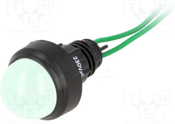 LG-D20-230AC, Индикат.лампа: LED, выпуклый, 230ВAC, Отв: d13мм, IP40, пластик