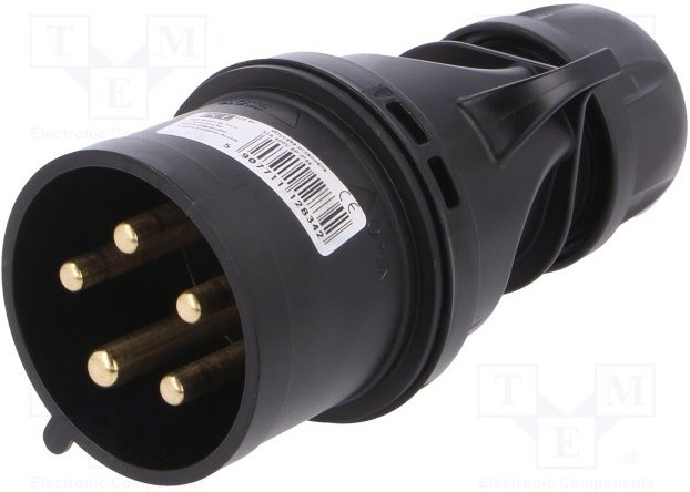 025-6X, Pin &amp; Sleeve Connector, 32 A, 415 V, Cable Mount, Plug, 3P+N+E, Black