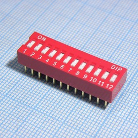 NDSR-12-V, (SWD-12N), Движковый переключатель 12 групп монтаж в отверстие 2.54мм 25мА 24В утопленный движок