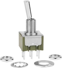 M2022ES1W03, Toggle Switches ON-ON .450 FLATTED 1/4" BSHING PC TERM