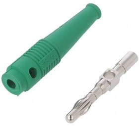 L-41Q-25, Вилка, "банан" 4мм, 32А, зеленый, 2,5мм2, никелированные, 69мм
