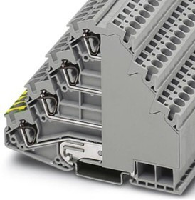 3038338, ST 4-PE/3L Series Grey DIN Rail Terminal Block, Quadruple-Level, Spring Clamp Termination 3038338, ST 4-PE/3L Series Grey DIN Rail Terminal Block, Quadruple-Level, Spring Clamp Termination