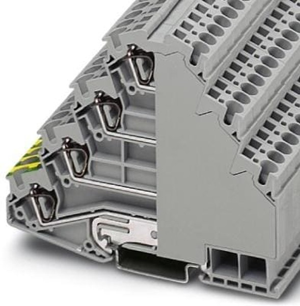 3038338, ST 4-PE/3L Series Grey DIN Rail Terminal Block, Quadruple-Level, Spring Clamp Termination 3038338, ST 4-PE/3L Series Grey DIN Rail Terminal Block, Quadruple-Level, Spring Clamp Termination