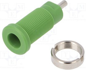 SEB3400NI-GN, Гнездо, "банан" 2мм, 10А, 600В, 25мм, зеленый, на панель, винтами