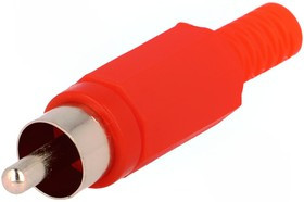 CC-006R, Вилка, RCA, "папа", с амортизатором, прямой, пайка, красный