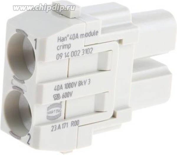 09140023102, Разъем: прямоугольный, модуль, "мама", Han Modular 40A, PIN: 2