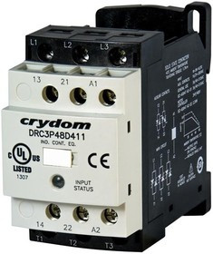 DRC3P60D433R, Contactors - Solid State 4.8A 600VAC 3Phs 1NO+1NC EMR, RN, 3L