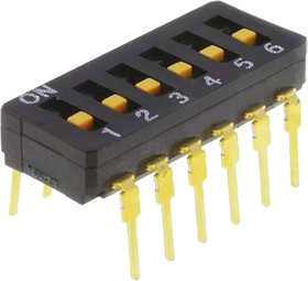 A6D-6100, Переключатель: DIP-SWITCH, Кол-во секций: 6, ON-OFF, 0,03A/30VDC