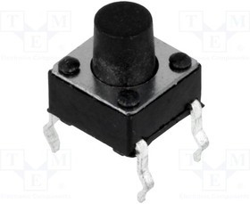 TACT-67R-F, Переключатель микропереключатель TACT, 1, SPST-NO, 0,05A/12ВDC, THT, 2,5Н, 6x6мм