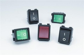 R5IBLKBLKBF0, Rocker Switches 10A 250V DPDT On-Off-(On)No Lamp
