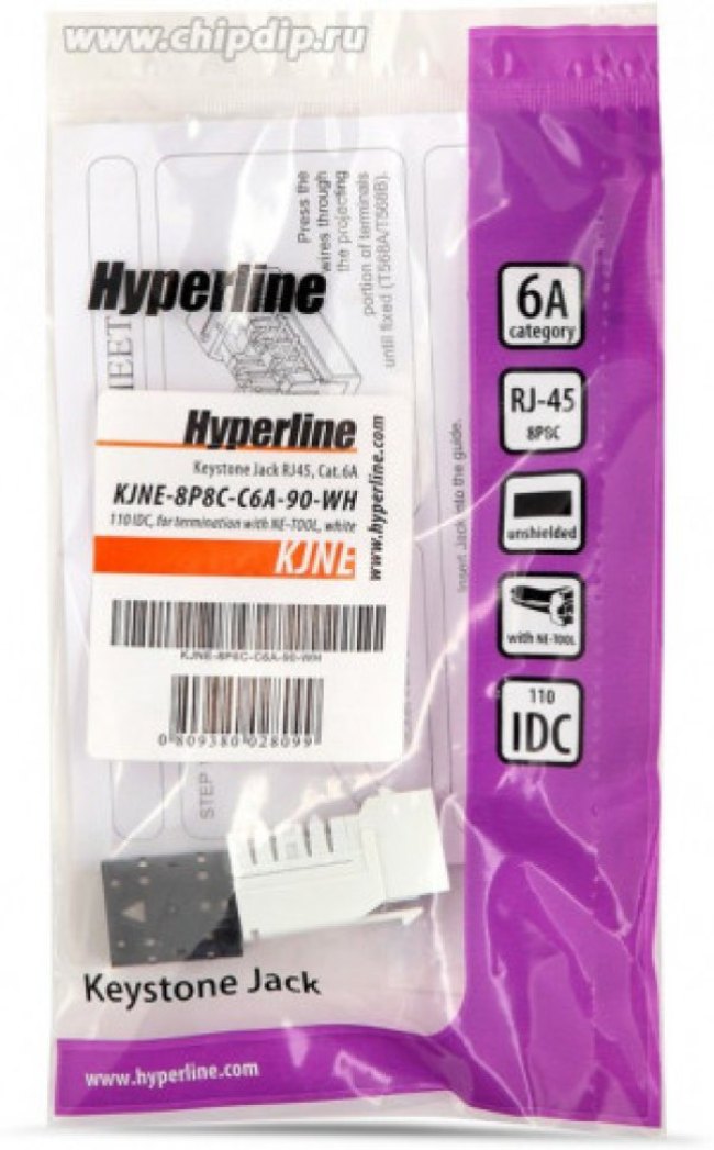 01 Hyperline KJNE-8P8C-C6A-90-WH Вставка Keystone Jack RJ-45(8P8C), категория 6A, 110 IDC, заделка с помощью NE-TOOL, белая 01 Hyperline KJNE-8P8C-C6A-90-WH Вставка Keystone Jack RJ-45(8P8C), категория 6A, 110 IDC, заделка с помощью NE-TOOL, белая