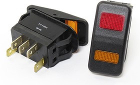 Переключатель клавишный, контакты 5T, 21А, 12В, ON-ON, подсветка ILжелтая/красная, R13-232C6BY/R