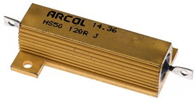 HS50-120RJ, Резистор проволочный с радиатором, с винтовым креплением, 120 Ом, 50Вт, ±5%