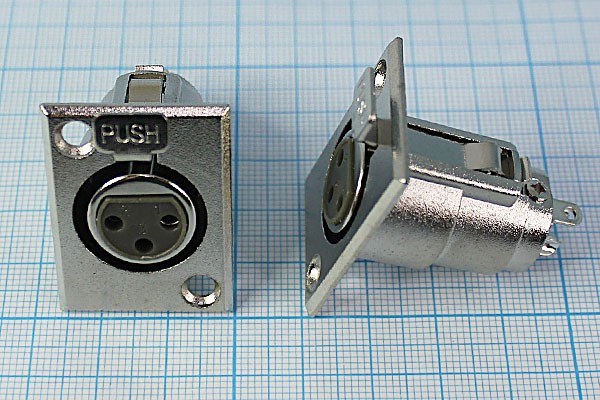 Гнездо микрофонное XLR, на панель с фланцем 2отверстия, 3 контакта, QJDZ-394; Q-376 Z гн мик XLR\3P\пан флан 2отв\\\QJDZ-394