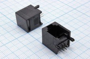 Гнездо телефонно 6P4C для монтажа на печатную плату; Q-15459 гн телеф 6P4C\ 4P\\плат\QTJZ-6P4C[RJ-11]