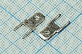 Клемма штекер на плату, 4.8x0.8мм, 2 контакта, шаг 5,45мм, латунь луженая, QDJZ610A; Q-1196 Z клемма штек 4,8x0,8\\2P5,45\лат луж\плат\QDJZ6