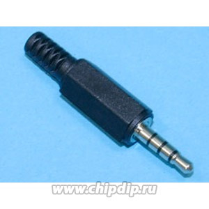 AUD-13, Штекер аудио 3,5мм, 4 контакта, стерео, пластмассовый корпус