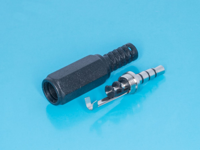 AUD-13, Штекер аудио 3,5мм, 4 контакта, стерео, пластмассовый корпус