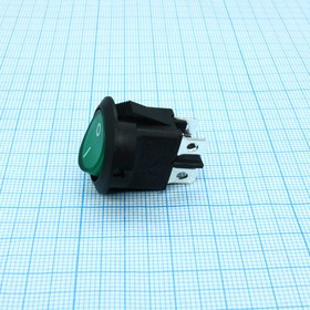 RK2-13D 2X1N B/G"0-", Переключатель ON-OFF с подсветкой цвет корпуса (черный) цвет кнопки (зеленый) надпись на кнопке "0-"