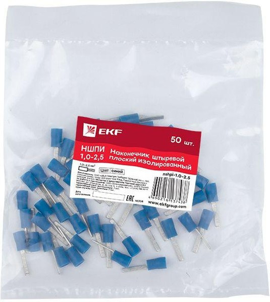Наконечник штыревой плоский изолированный НШПИ 1.0-2.5 (уп.50шт) EKF nshpi-1.0-2.5