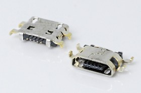 Разъем microUSB розетка, тип B, контакты 5C4HP, на плату, угловой, SMD, microUSBB5SAD12