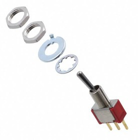 1-1825137-5, Switch Toggle ON OFF ON SPDT Long Baton Lever PC Pins 20VAC 20VDC 0.4VA PC Mount with Threads Bulk