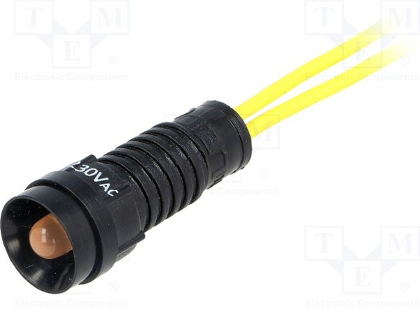 LO-D5-230AC, Индикат.лампа светодиод, вогнутый, 230ВAC, dотв 11мм, Диам 5мм