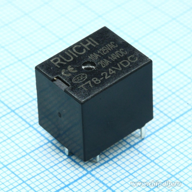 T78 (T74) 24VDC 10A, Электромагнитное реле , монтаж DIP