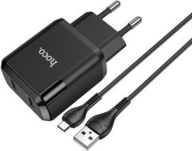 Блок питания (сетевой адаптер) HOCO N7 Speedy 2xUSB, 2.1A с кабелем micro USB (черный)