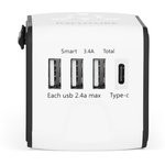 Блок питания (сетевой адаптер) универсальный IQ-TA для путешествий EU, US, UK, AU 3xUSB, Type-C, чех