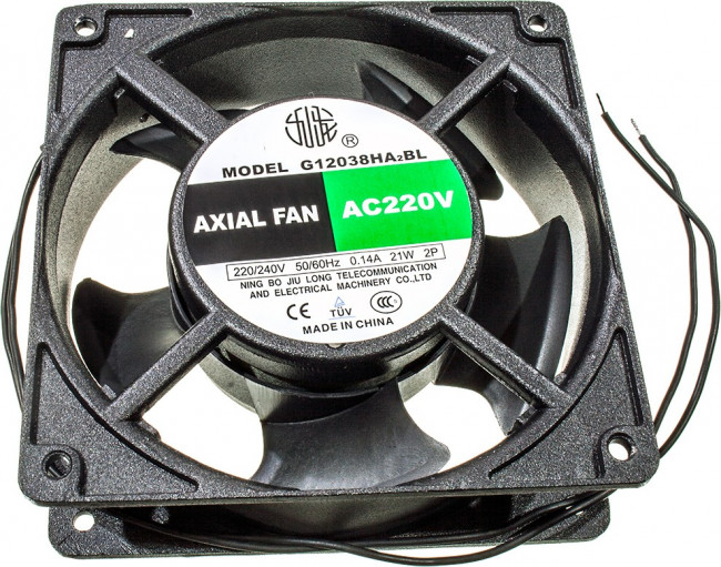 G12038HA2BL-5P, (120*120*38 220V), Вентилятор 220В AC, 2600об/мин., 2.32м3/мин, 120х120х38мм, подшипник качения, тип вывода - провод