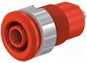 SLB4-E-22, Гнездо, "банан" 4мм, 24А, 1кВ, Отв: d12,2мм, красный, изолированный