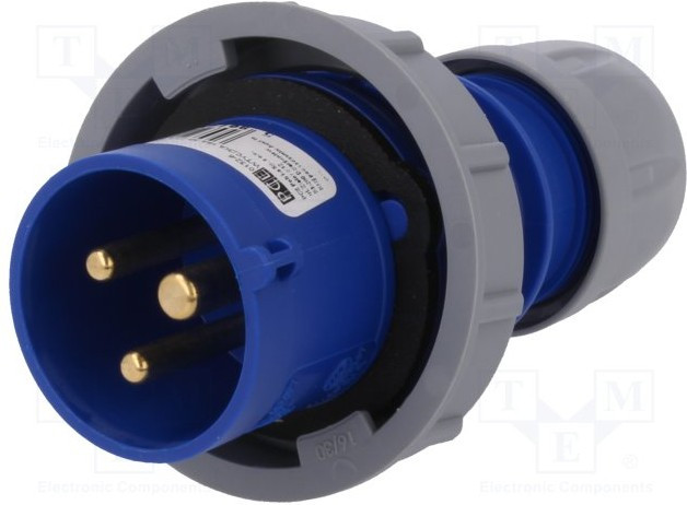 0132-6, Разъем Pin &amp; Sleeve, 16 А, 230 В, Монтаж на Кабель, Штекер, 2P+E, Синий