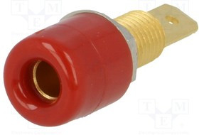 IBU5568AU-RT, Гнездо, "банан" 4мм, 32А, 33ВAC, 70ВDC, красный, позолота, -25-80°C