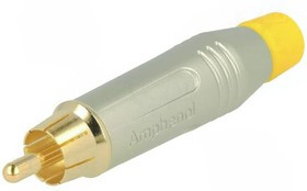 ACPR-SYL, Вилка, RCA, "папа", прямой, пайка, серый, позолота, на провод, 3-7мм