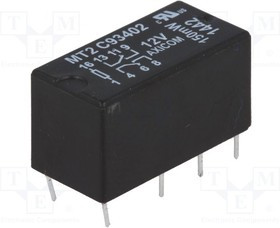 C93402, Реле сигнальное, DPDT, Uобмотки 12ВDC, макс.250ВAC, макс.125ВDC